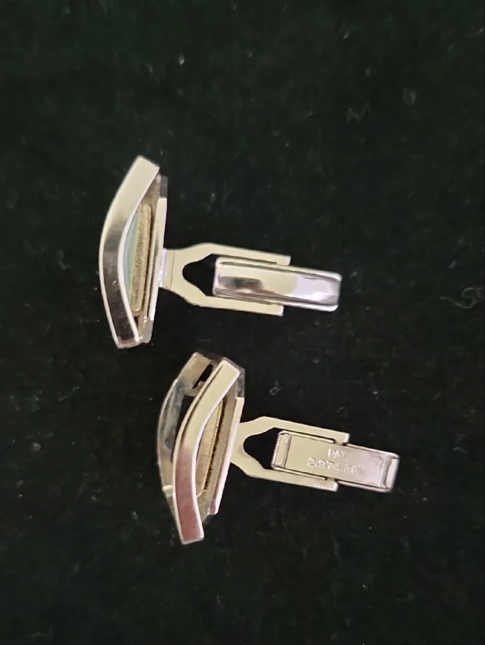 Mid Century Geometric Hematite & Silver Tone 3D Trim Cufflinks